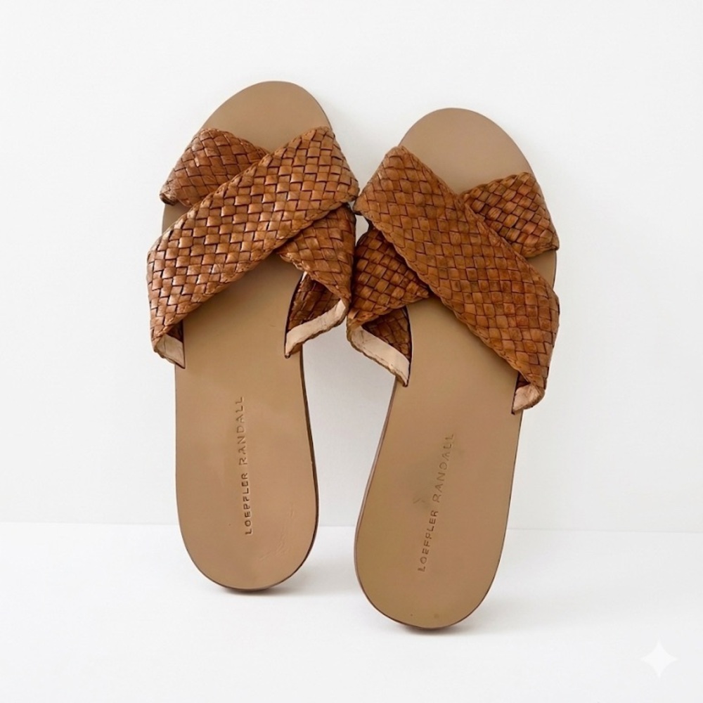 Loeffler Randall Jonah Woven Leather Slide Sandals – Tan